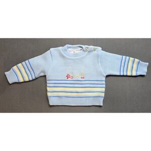 Vtg‎ Cradleknit Boys Newborn- 3 Month Knit Sweater Baby Blue Train